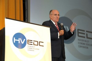 Former New York City Mayor Rudy Giuliani speaks at HVEDC’s first Thought Leaders Master Series event on Tuesday. Credit: Tom LaBarbera