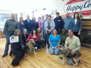 Combined Energy Services co-owner Mike Taylor, far left, is joined by CES employees in presenting Sullivan County SPCA Manager Debbie Dittert, first row far left, and SPCA President Dana Hawk, far right, with its annual donation of $2,500 credit toward propane for heating its Rock Hill facility.