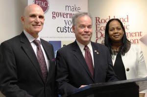 From L to R: Rockland Economic Development Corporation President/CEO Michael DiTullo, Rockland County Executive Ed Day and REDC Chairwoman Sandra Grannum pose for a photo at the May 6, 2014 press conference announcing the new REDC external marketing campaign “Address for Success.”