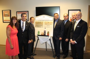 (From Left to Right): Kelly Reilly, client services specialist of the Orange County Business Accelerator; James R. Petro, Jr., executive director of the Orange County Industrial Development Agency; Edward A. Diana, former Orange County Executive; Steven M. Neuhaus, Orange County Executive; Laurence P. Gottlieb, president and CEO of the Hudson Valley Economic Development Corporation; Robert Armistead, chairman of the Orange County Industrial Development Agency Board of Directors; and Michael J. DiTullo, the original executive director of the Orange County Business Accelerator with the graduate plaque.