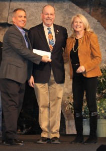 Village of Liberty Mayor Ronald Stabak and Town of Liberty at Supervisor Charlie Barbuti receiving $15,000 grant award from Sullivan Renaissance Founder and Chair, Sandra Gerry